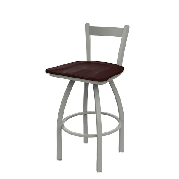 25" Low Back Swivel Counter Stool, Nickel Finish, Dark Cherry Maple Seat